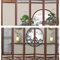 Paravent chinois 6 panneaux bois imprimé motifs asiatiques, pour séparer une pièce