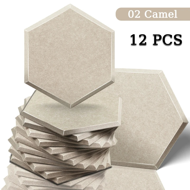 Panneau Acoustique Mural Hexagonal Polyester Lot de 12, 0,8 à 1,2 cm