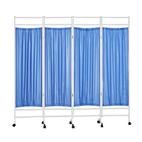 Paravent Médical Pliant 3 Panneaux Inox Bleu pour Lit d'Hôpital
