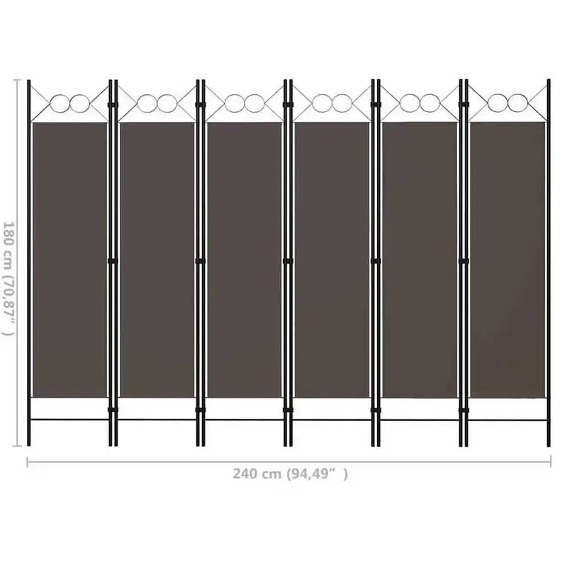 Paravent 6 panneaux tissu anthracite cadre métal, pour préserver son intimité