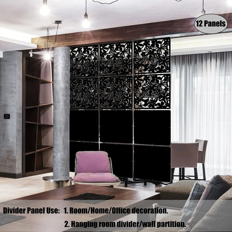 Cloison amovible 12 panneaux PVC suspendus blanc noir, pour un bureau