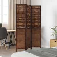 Paravent 3 panneaux bois paulownia et bambou tressé brun foncé, pour un salon