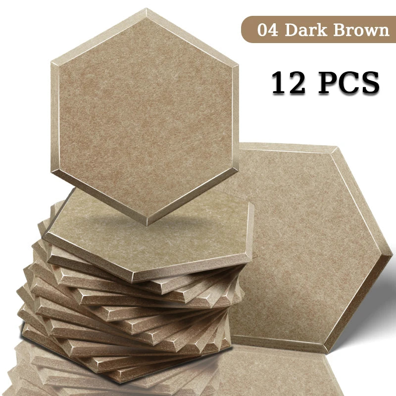 Panneau Acoustique Mural Hexagonal Polyester Lot de 12, 0,8 à 1,2 cm