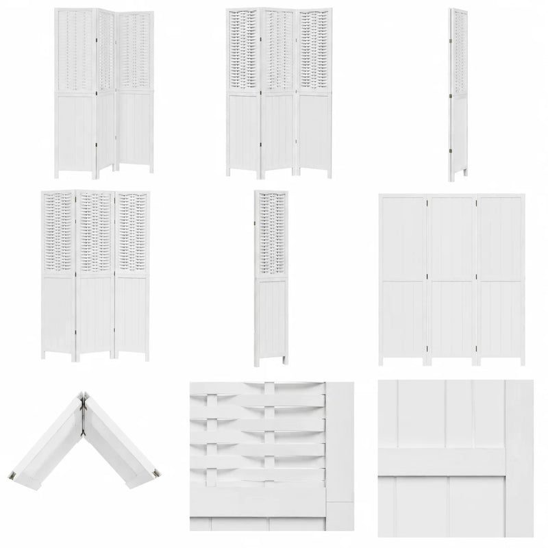 Paravent 3 panneaux bois de paulownia blanc autoportant, pour un coin bureau