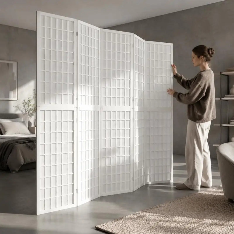 Paravent Japonais Pliant 6 Panneaux Bois de Sapin Blanc 240 x 170 cm