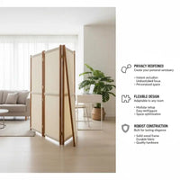 Paravent 5 Panneaux Bois d'Acacia Textilène Crème 350 x 180 cm
