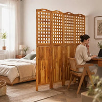 Paravent 4 Panneaux Acacia Massif Treillis Naturel 162 x 180 cm