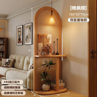 Séparateur de pièce arche rotin bois avec étagère, érable sakura, 2 niveaux, 180 cm