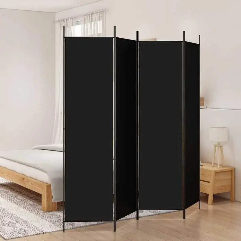 Paravent 4 Panneaux Tissu Noir 200 x 200 cm