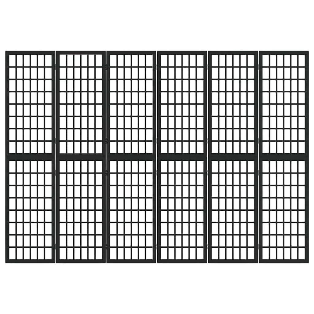 Paravent Japonais 6 Panneaux Shoji Papier de Riz Noir 240 x 170 cm