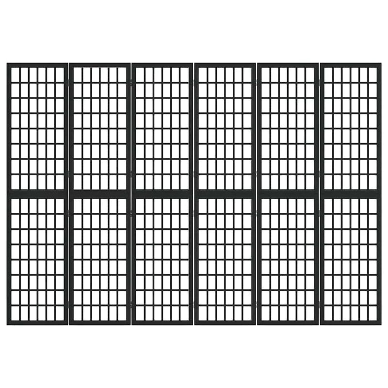 Paravent Japonais 6 Panneaux Shoji Papier de Riz Noir 240 x 170 cm