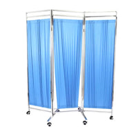Paravent Médical 4 Panneaux Métal Rideaux PVC Bleus sur Roulettes
