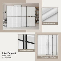 Paravent 6 Panneaux Tissu Blanc Cadre Noir 300 x 220 cm