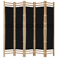 Paravent 5 Panneaux Bambou Toile Noire Hauteur 200 cm