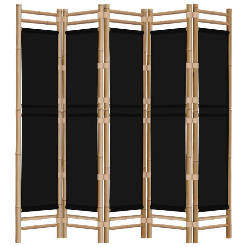 Paravent 5 Panneaux Bambou Toile Noire Hauteur 200 cm