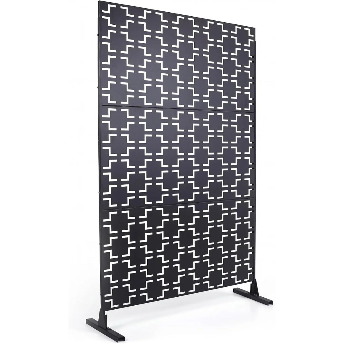 Paravent Extérieur Métal Noir Motif Géométrique Autoportant 122 x 198 cm