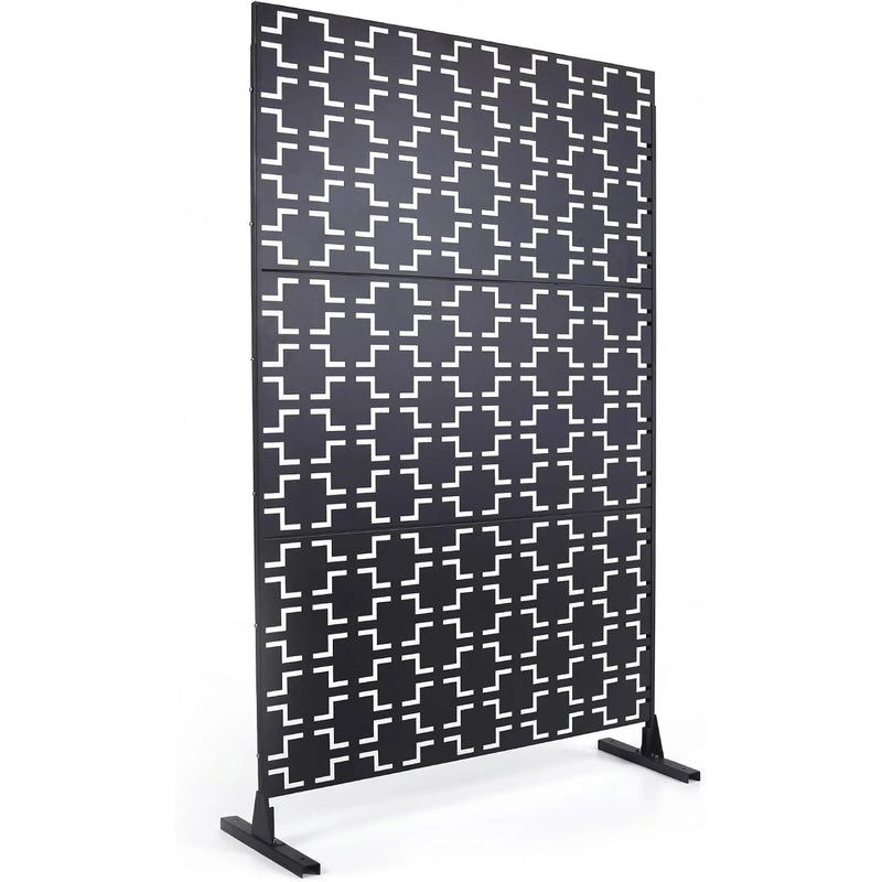 Paravent Extérieur Métal Noir Motif Géométrique Autoportant 122 x 198 cm