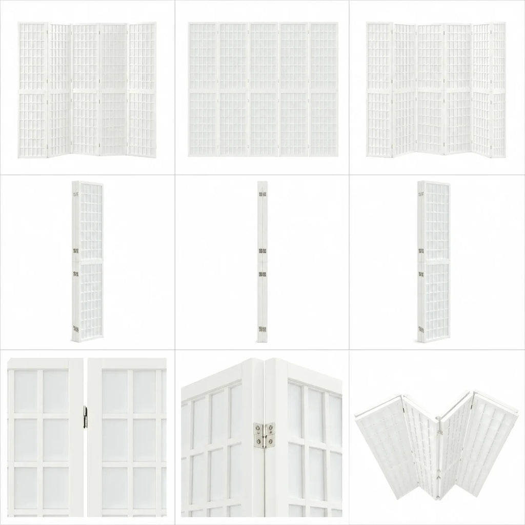 Paravent Japonais 5 Panneaux Papier de Riz Blanc 200 x 170 cm