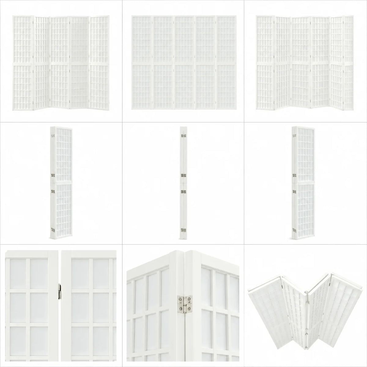 Paravent Japonais 5 Panneaux Papier de Riz Blanc 200 x 170 cm