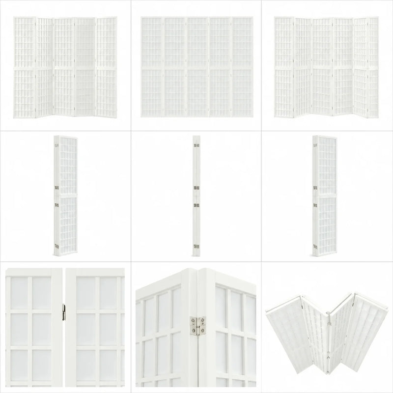 Paravent Japonais 5 Panneaux Papier de Riz Blanc 200 x 170 cm