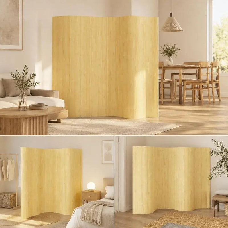 Paravent bambou ondulé souple beige, pour séparer une pièce