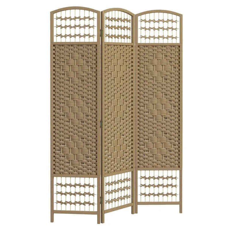Paravent 3 panneaux fibres de papier tressées cadre bois naturel, pour un coin bureau