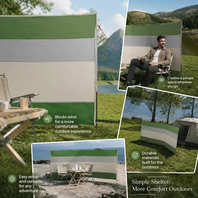 Paravent de camping polyester vert et crème, pour un festival