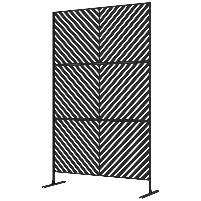 Paravent Extérieur Métal Ajouré Motif Chevrons Noir 122 x 198 cm