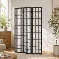Paravent japonais pliable 4 panneaux cadre noir tissu blanc, pour séparer une pièce