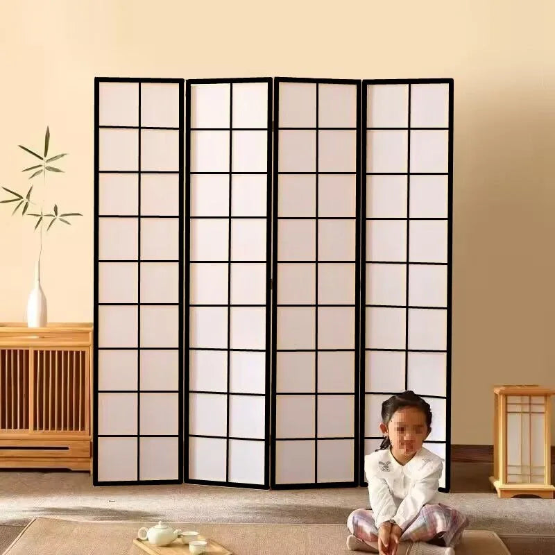 Paravent Japonais 4 Panneaux Shoji Naturel ou Noir 150 à 200 cm