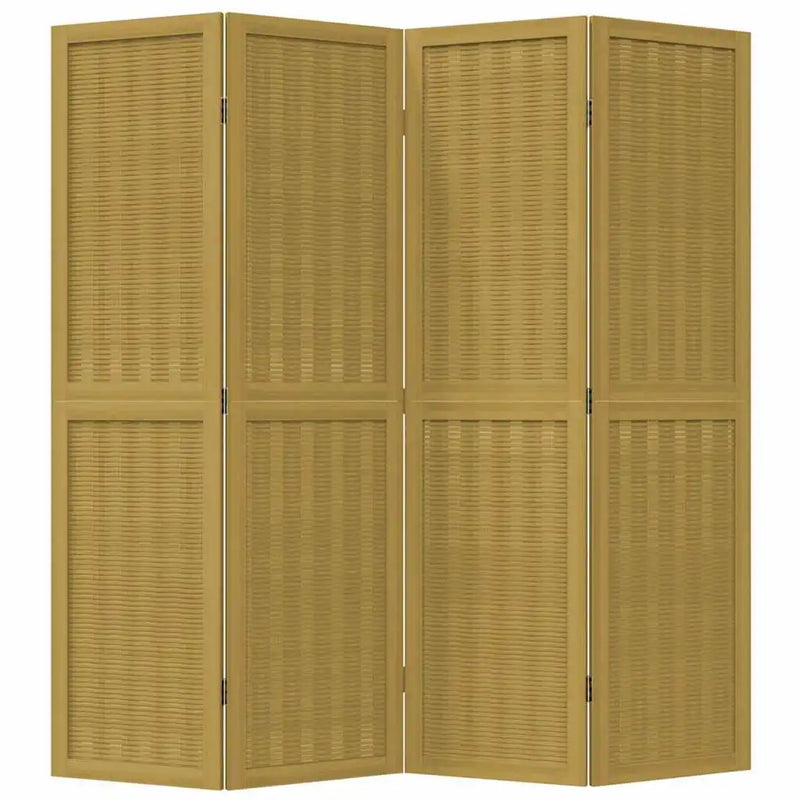 Paravent 4 panneaux bois de paulownia et bambou marron autoportant, pour une chambre