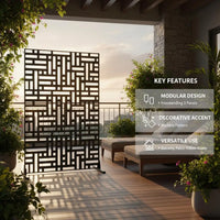 Paravent Extérieur Métal Noir Motif Géométrique Autoportant 120 x 193 cm
