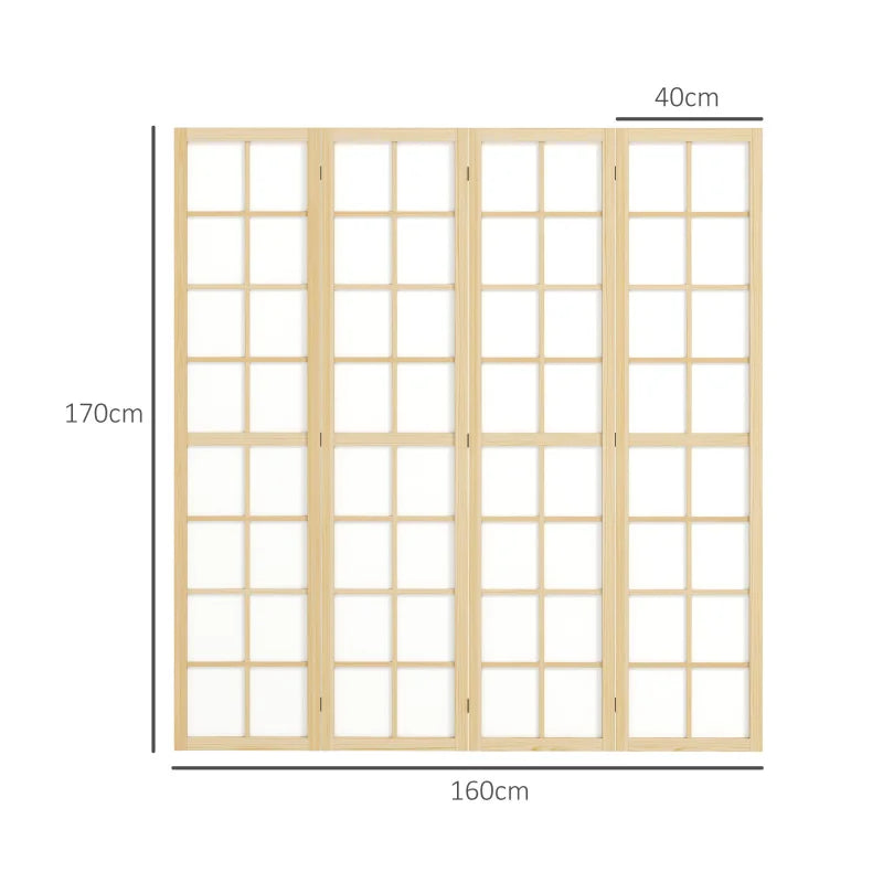 Paravent Japonais 4 Panneaux Shoji Pin Naturel 160 x 170 cm