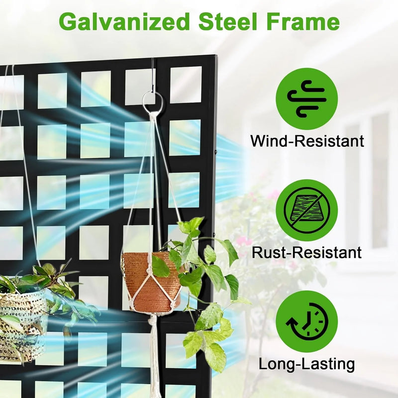 Paravent extérieur métal grille carrée bac surélevé noir, pour un balcon