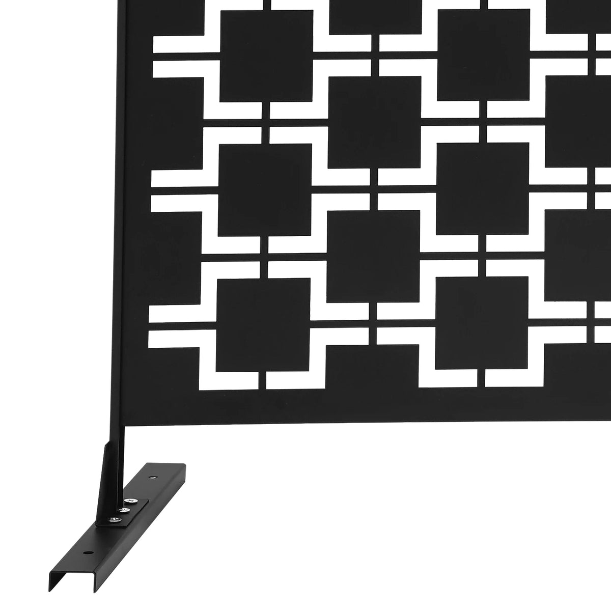 Paravent Extérieur Métal Noir Motif Carrés Imbriqués Autoportant 120 x 190 cm