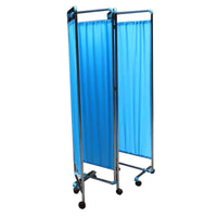 Paravent Médical 3 Panneaux Acier Inoxydable sur Roulettes Bleu