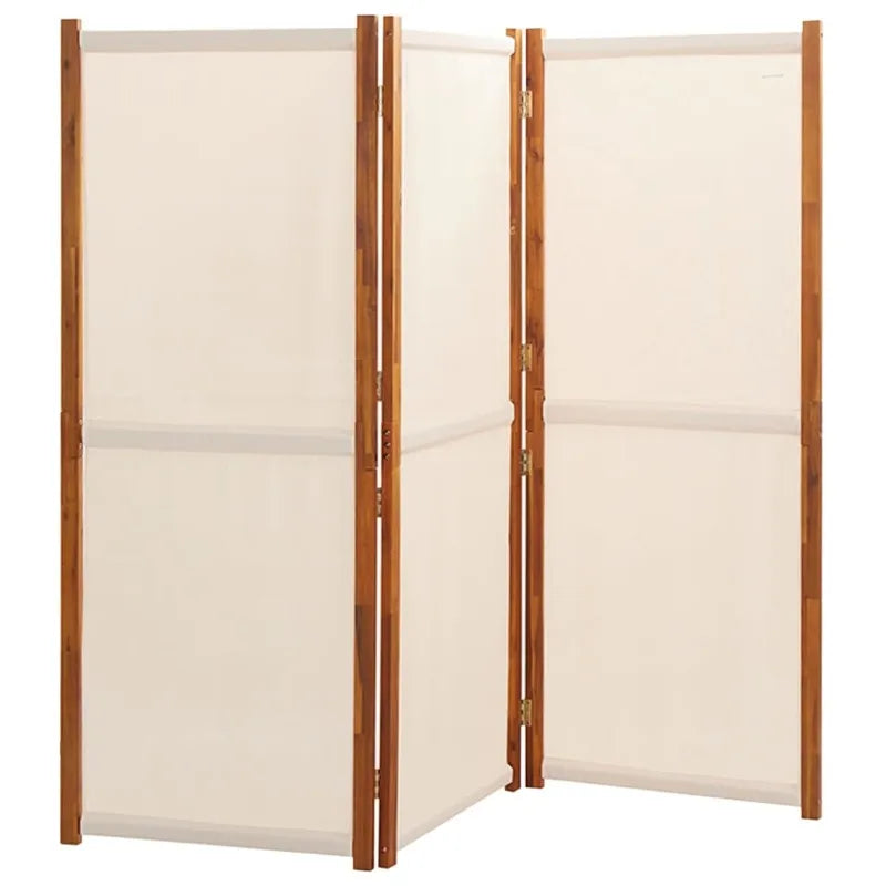 Paravent 3 Panneaux Bois d'Acacia Textilène Crème 210 x 180 cm