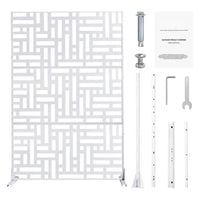 Paravent Extérieur Métal Blanc Motif Géométrique Autoportant 120 x 193 cm
