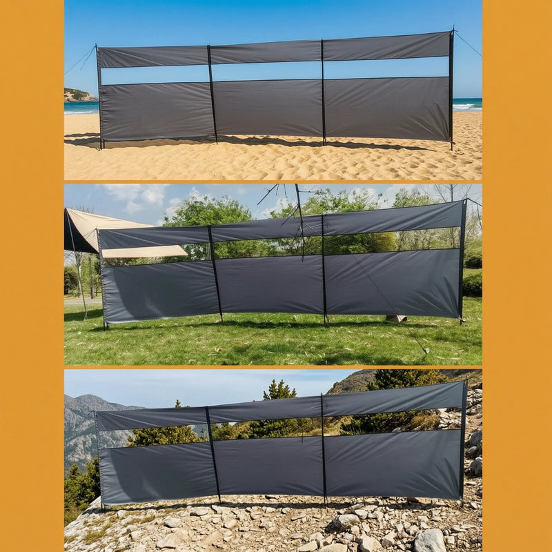 Paravent de plage coupe-vent gris avec fenêtre transparente, pour un jardin