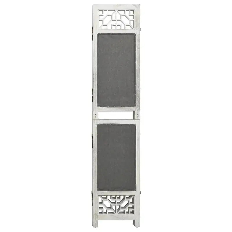 Paravent 6 Panneaux Tissu Gris Cadre Blanc Ajouré 210 x 165 cm