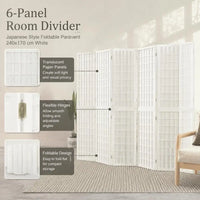 Paravent Japonais Pliant 6 Panneaux Bois de Sapin Blanc 240 x 170 cm