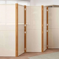 Paravent Pliable 5 Panneaux Écran d'Intimité Crème Cadre Acacia 350 cm