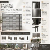 Paravent 6 Panneaux Résine Tressée Gris Cadre Acier 300 x 180 cm