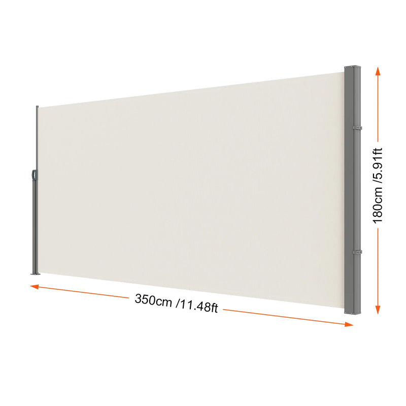 Paravent rétractable latéral extérieur polyester gris beige, dimensions beige, hauteur 180 x longueur 350 cm