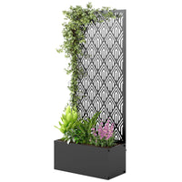 Jardinière métal noir avec treillis ajouré, pour un jardin