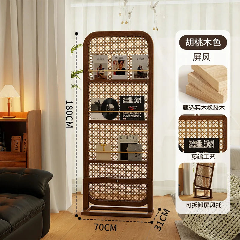 Paravent Cannage Rotin Porte-Revues Panneau sur Pied 70 x 180 cm