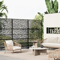Paravent extérieur métal noir mat feuilles ou mosaïque, pour un jardin, pour une terrasse