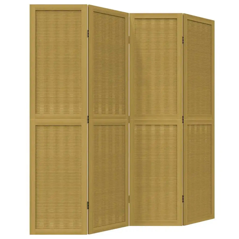 Paravent 4 panneaux bois de paulownia et bambou marron autoportant, pour séparer une pièce