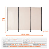 Paravent 3, 4 ou 6 panneaux Oxford noir gris beige, coloris beige, 3 panneaux, 260 x 184 cm