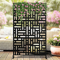 Paravent Extérieur Métal Noir 6 Motifs Autoportant 122 x 198 cm